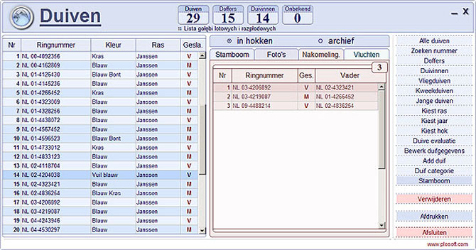 Duivenstamboom postduiven duiven-stamboom-software